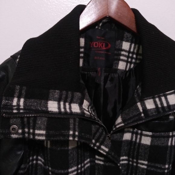 Yoki Collection Wool Blend Plaid Moto Bomber Jacket Size Large - Picture 7 of 13